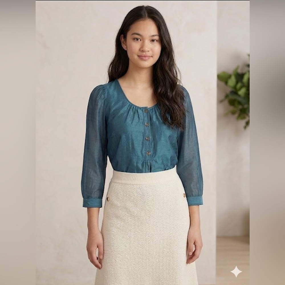 Burberry Brit Teal Scoop-Neck Button Blouse (Size M) - Picture 2 of 10